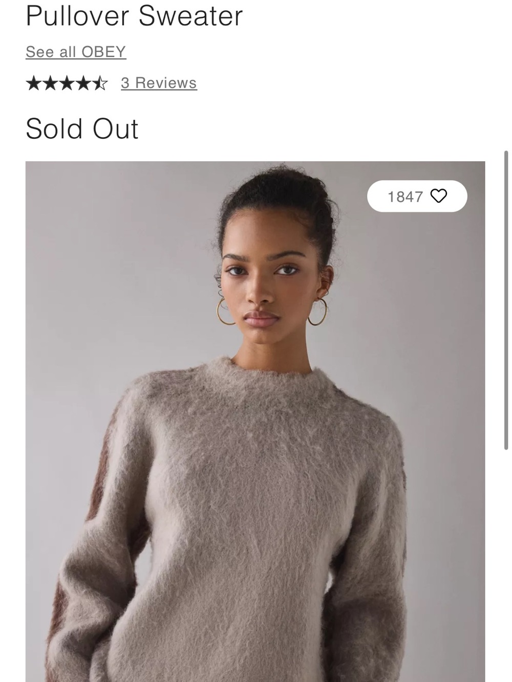 Obey Taupe & Brown Fuzzy Crewneck Sweater